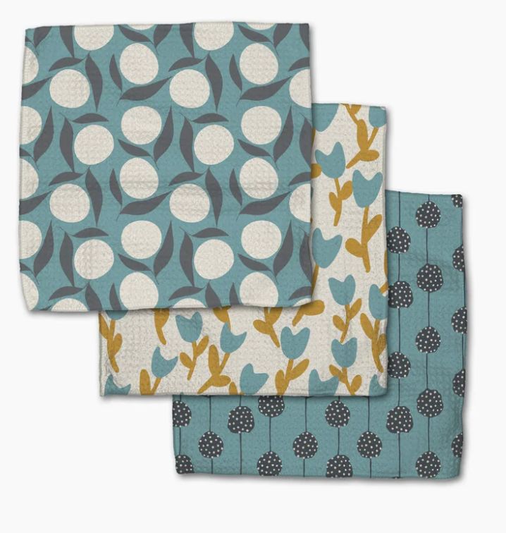 Polka Dot Blooms Dishcloth Set of 3