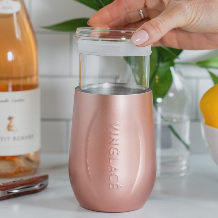 Glass lined Wine Glass - Rose Gold