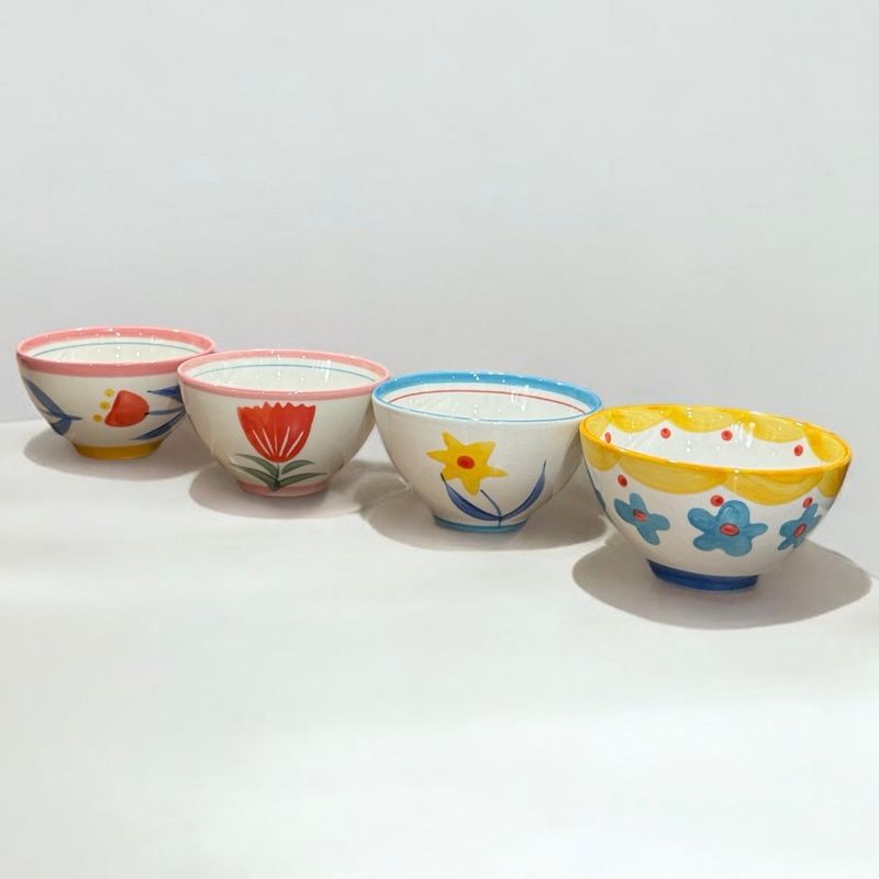 Stoneware Bowl w Flowers, 4 Styles