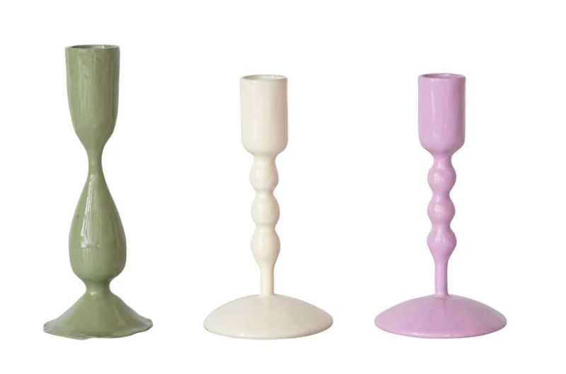 Enameled Metal Taper Holder, 3 styles, 2 3/4 Rd x 5 1/2 H