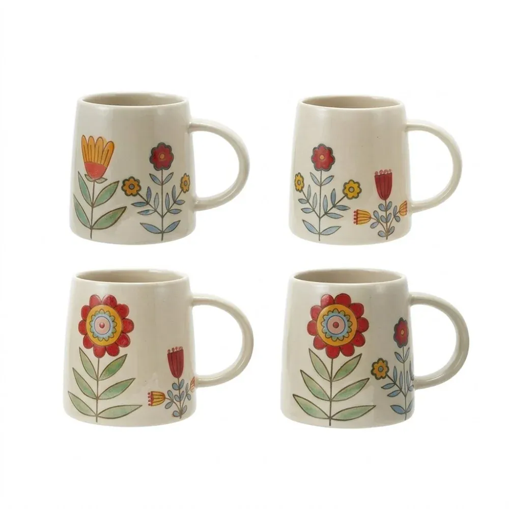Stoneware Mug w/flowers ( 4 styles )