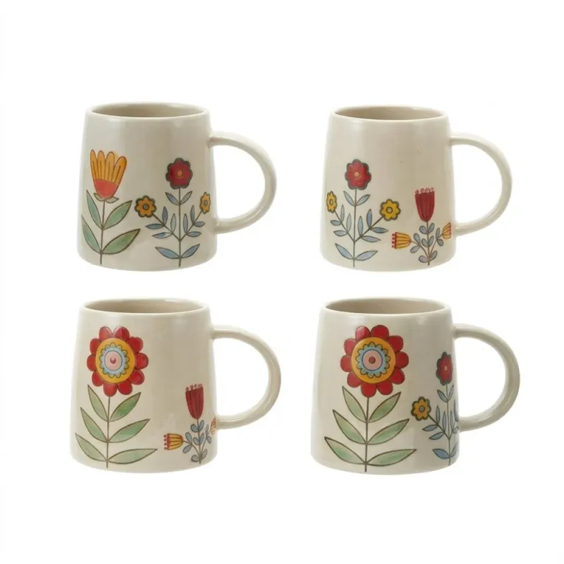 Stoneware Mug w/flowers ( 4 styles )