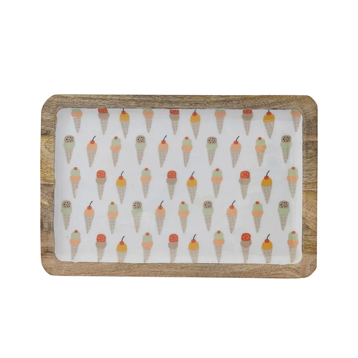 Enameled Mango Wood Tray w/ Ice Cream Cones 12"x 8"