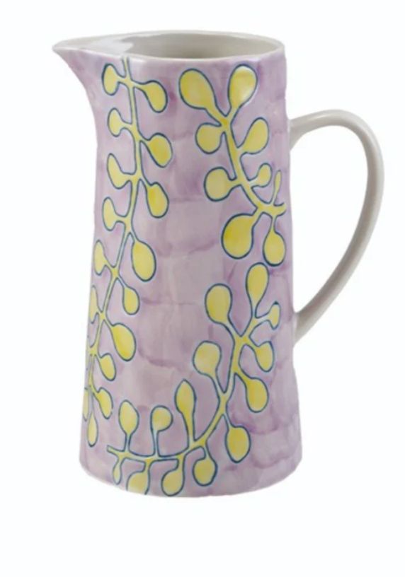 Stoneware Pitcher w/Wax Relief Botanical Pattern