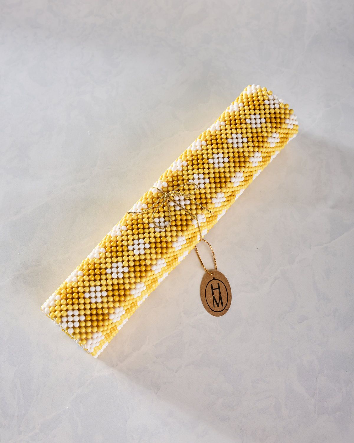 36" x 14" acrylic beaded table runner w/ gingham pattern (yellow &amp; white)
