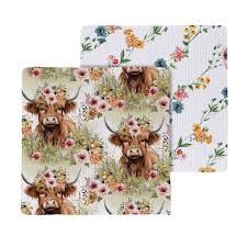 Petal &amp; Plow Farm Highland Cow Quick Dry Set: 1 towel, 2 dishcloth