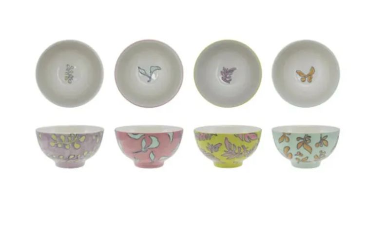 Stoneware bowl with wax relief, botanical pattern, 4 styles