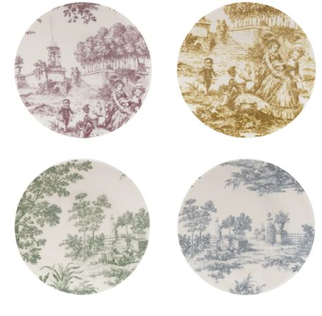 Stoneware Toile Plates (Multicolor – Set of 4 Styles)