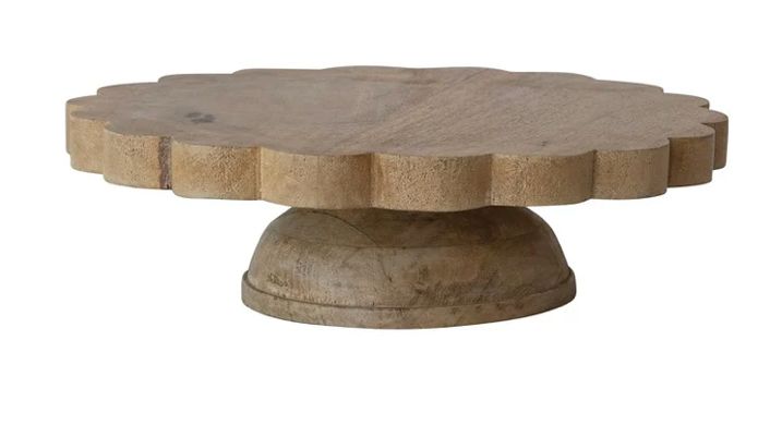 Hand carved mango wood scalloped pedestal, bleached