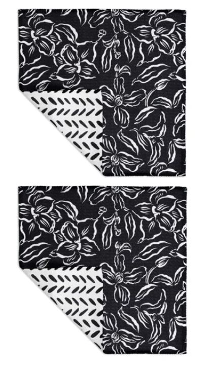 Black Floral Dish Cloth (Set of 2)