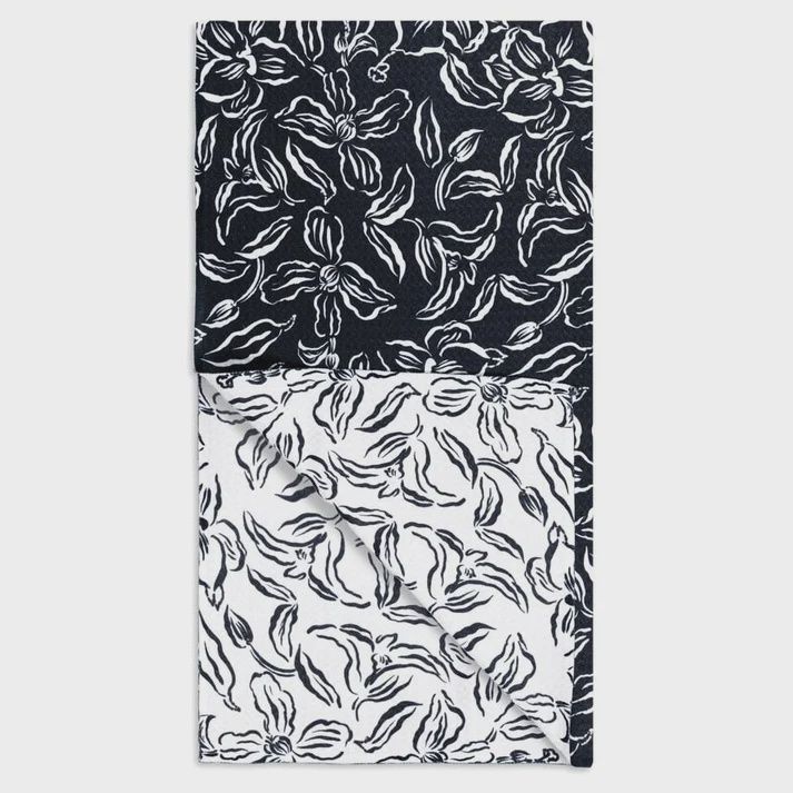 Water Lily Black Dish Towel