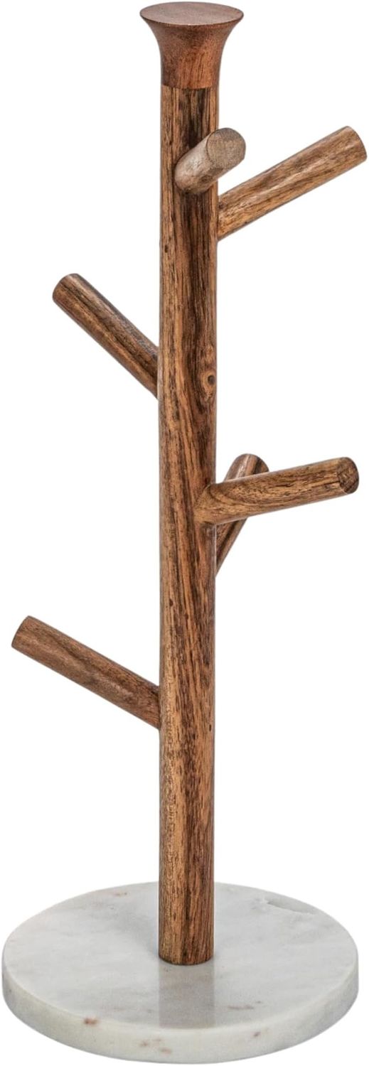 6" R x 16 3/4" H Mango Wood &amp; Marble Mug Rack