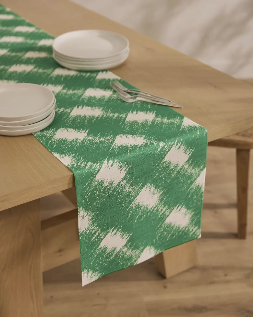 Hairy Check Green Table Runner- Md 16" x 90"