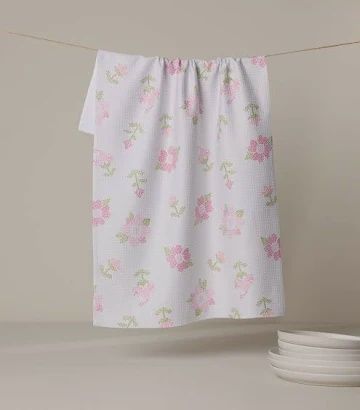 Cross Stitch Floral Tea Towel