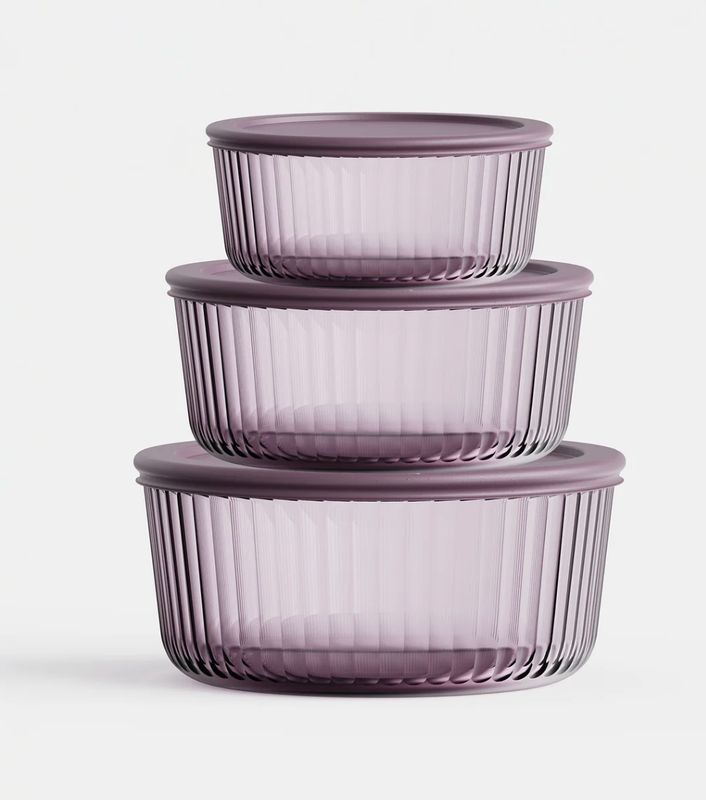 Tinted Round Glass Container - Set of 3 - Purple