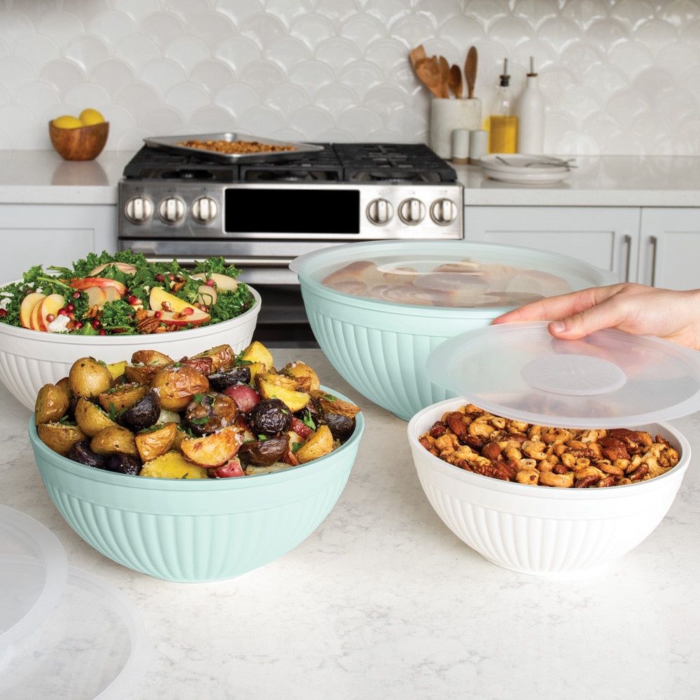 8 Piece Covered Prep &amp; Serve Mixing Bowl Set- Sea Glass