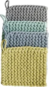 8" Square Cotton Crocheted Pot Holder, 4 Colors