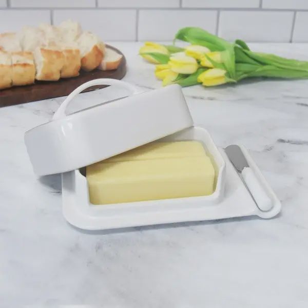 Mess Free Butter Dish &amp; Spreader - White