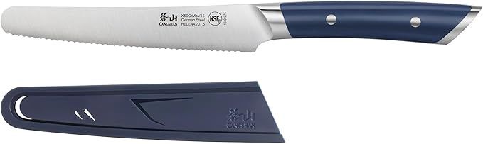 Helena 5" serrated Utility, rounded, blue