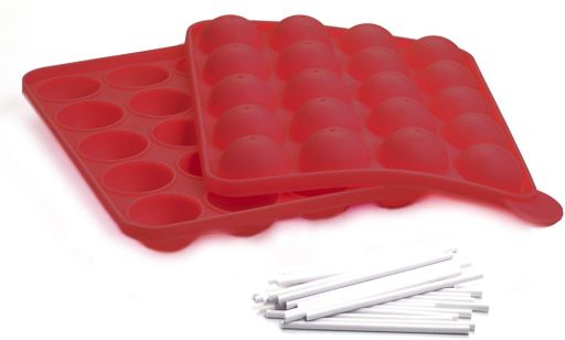 Norpro 3602 Silicone Cake Pop Pan with 20 Reusable Plastic Sticks  Red