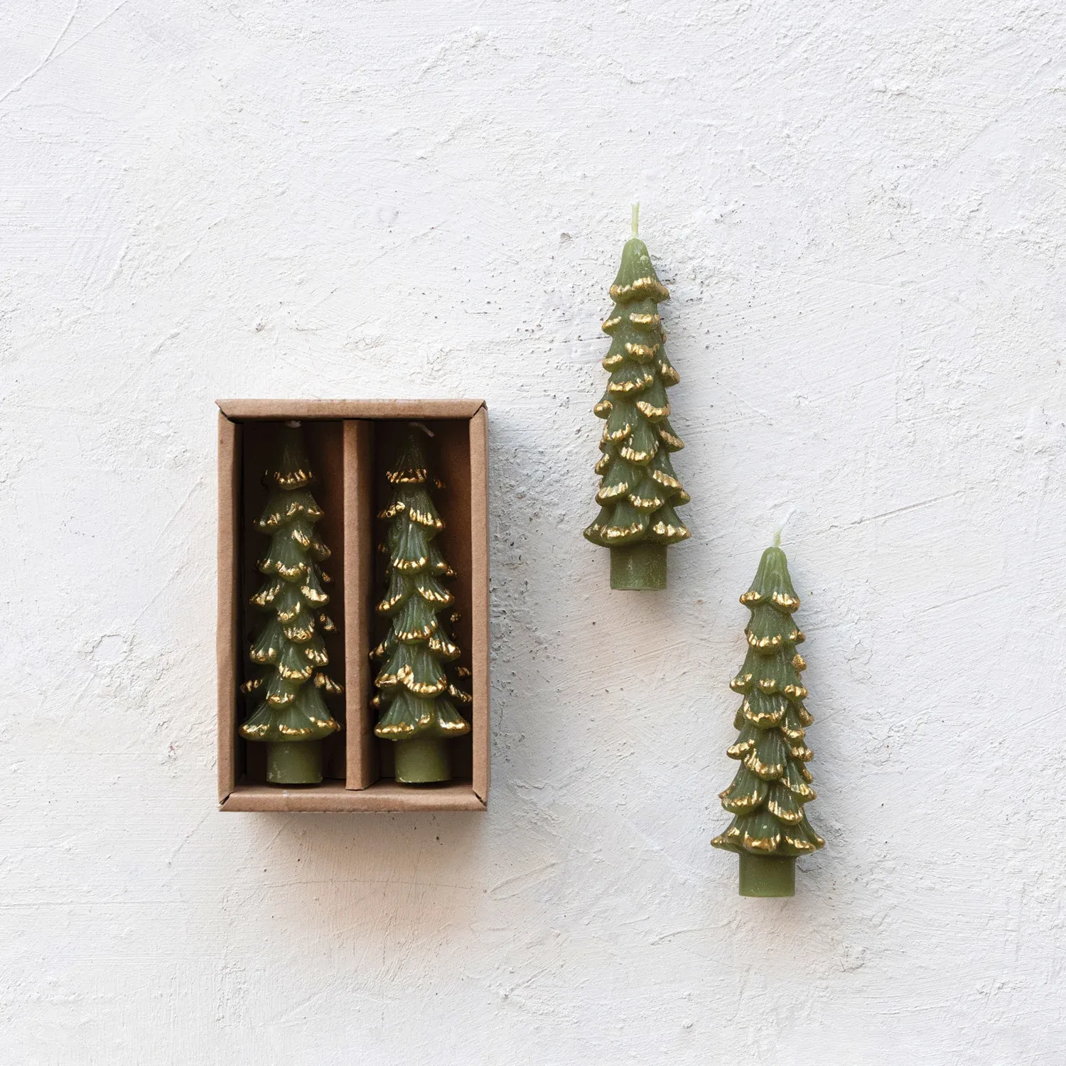 Set of 2  4 3/4" Tree Shaped Tapers, Cedar Color