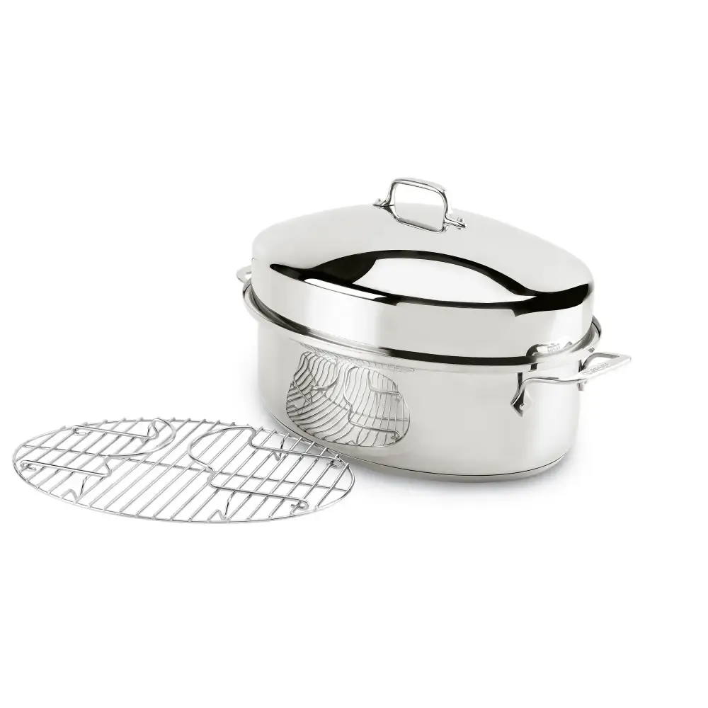Stainless Steel 15" Covered Oval Roaster with Rack and Lid