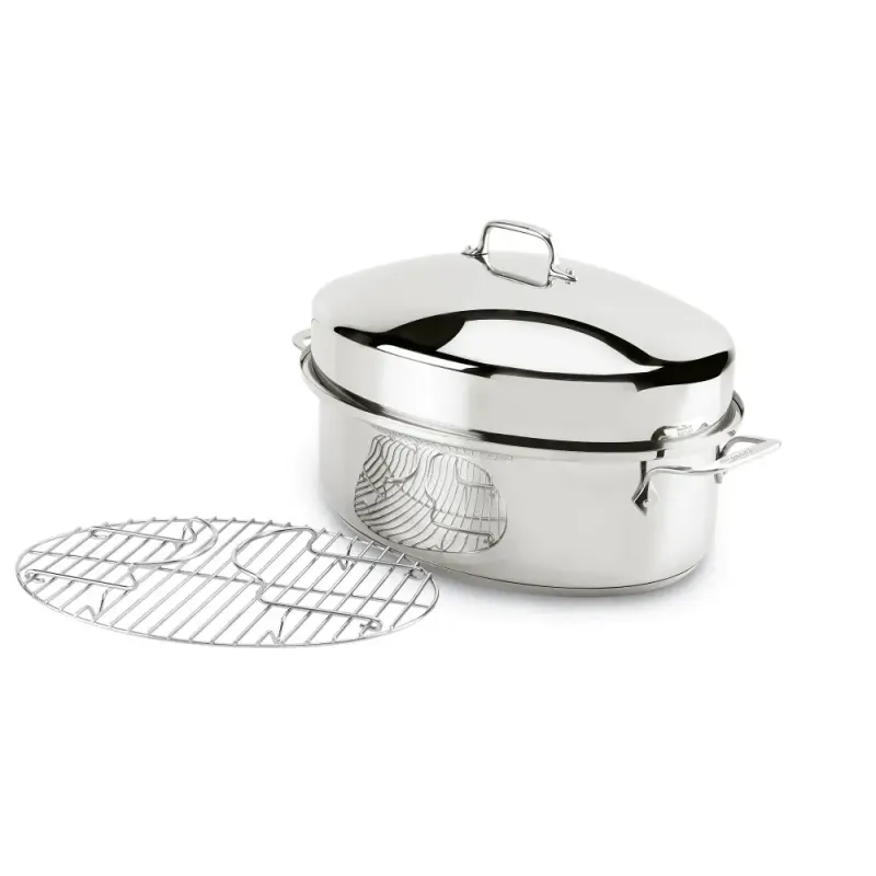 Stainless Steel 15" Covered Oval Roaster with Rack and Lid