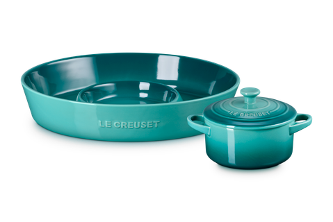 Set of 2 Chip &amp; Dip 24 oz mini Cocotte - Bleu Riviera