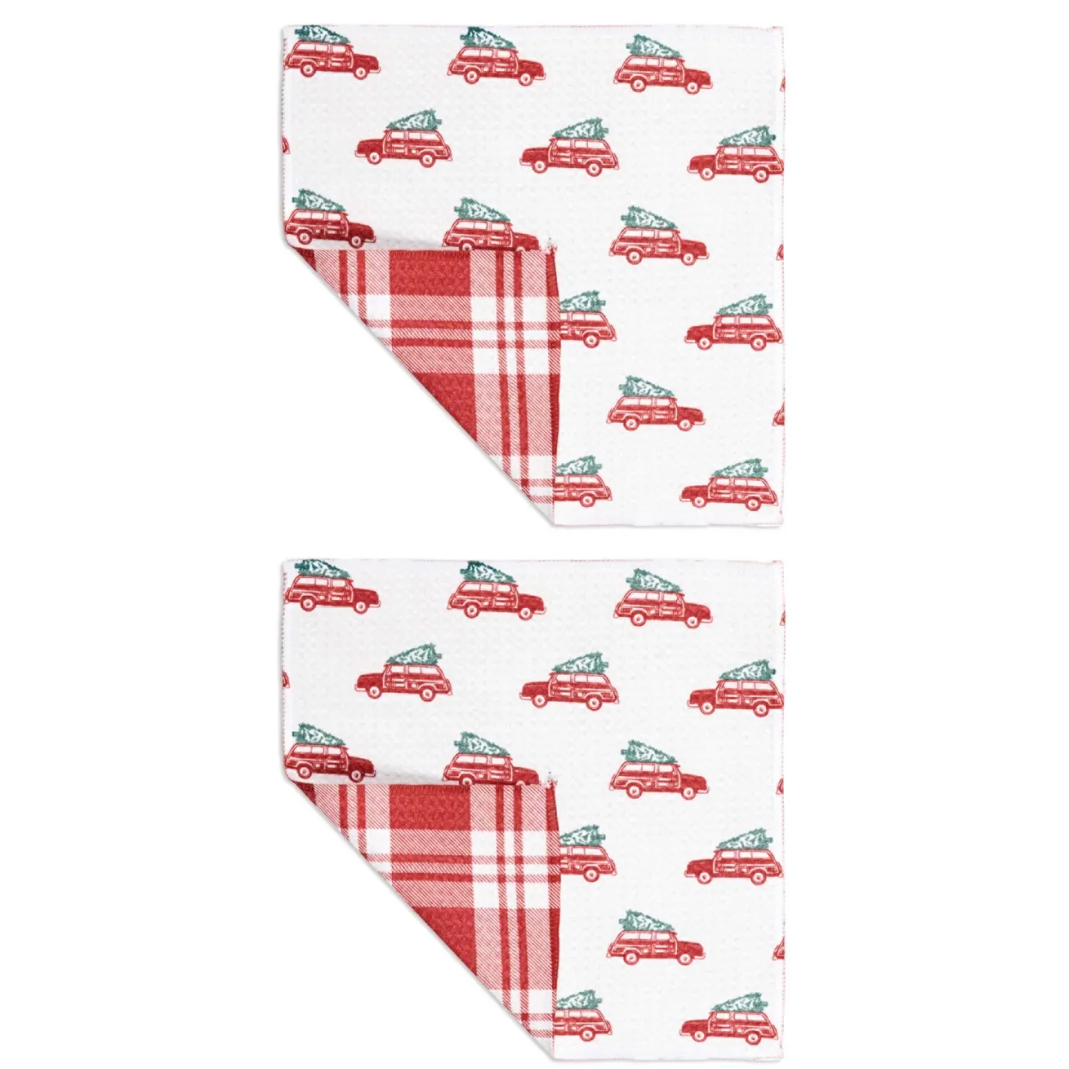 Woodie Wagon Duel-Sided Printed Dish Cloths  Set of 2