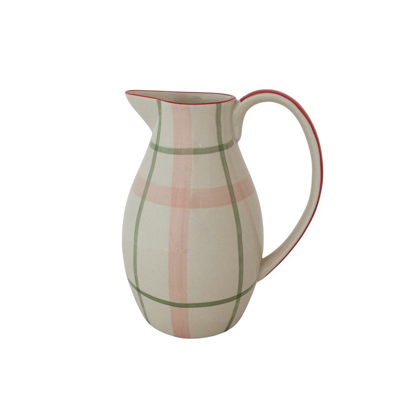 Hand -Painted Stoneware Pitcher w/ Plaid Pattern