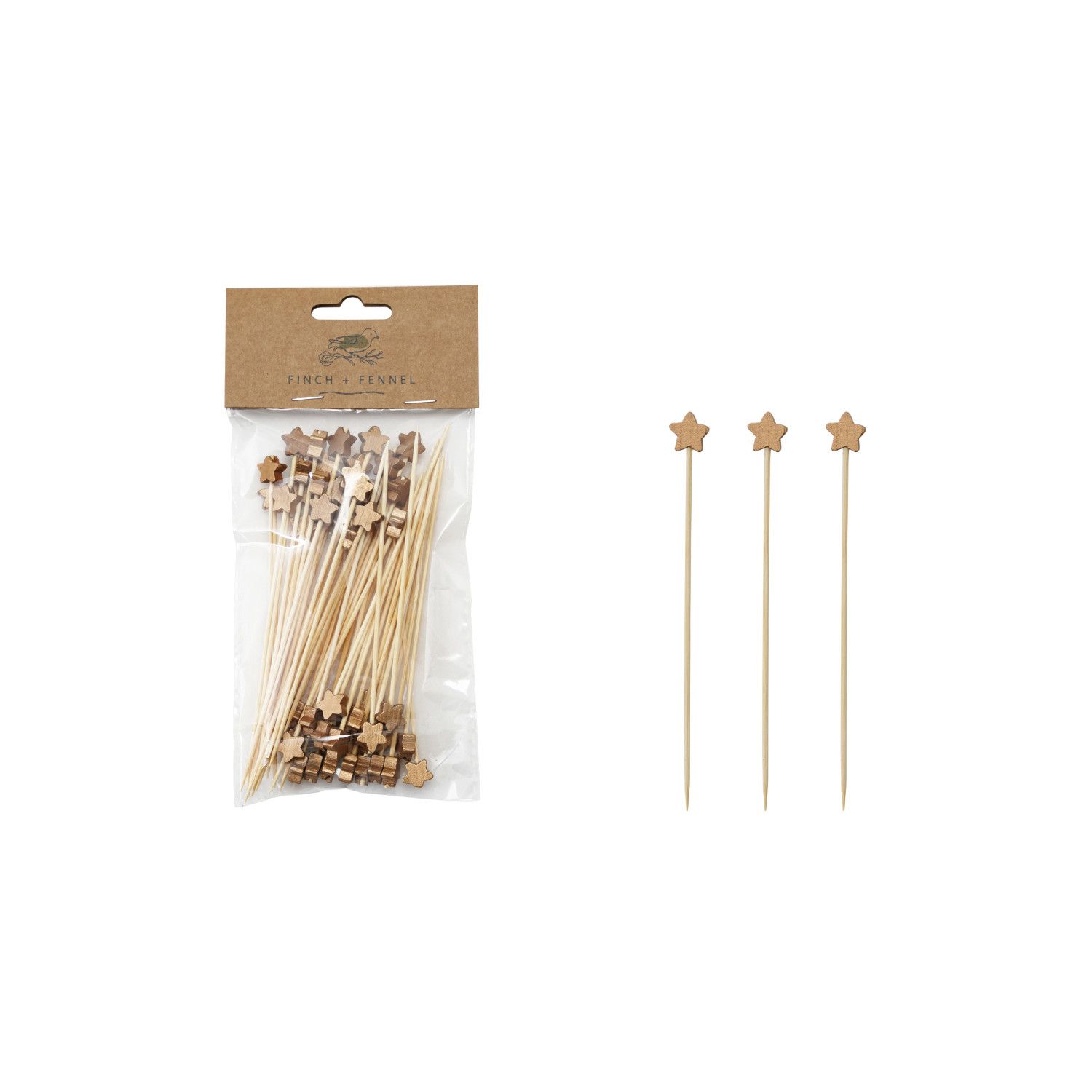 50 pc Bamboo single Use Picks with Star shaped handles