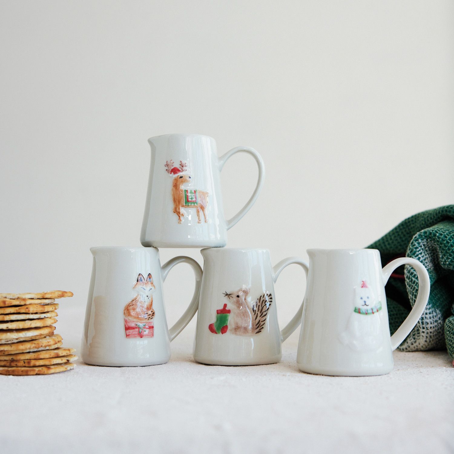 Embossed Stoneware Creamer w/ Holiday Animal