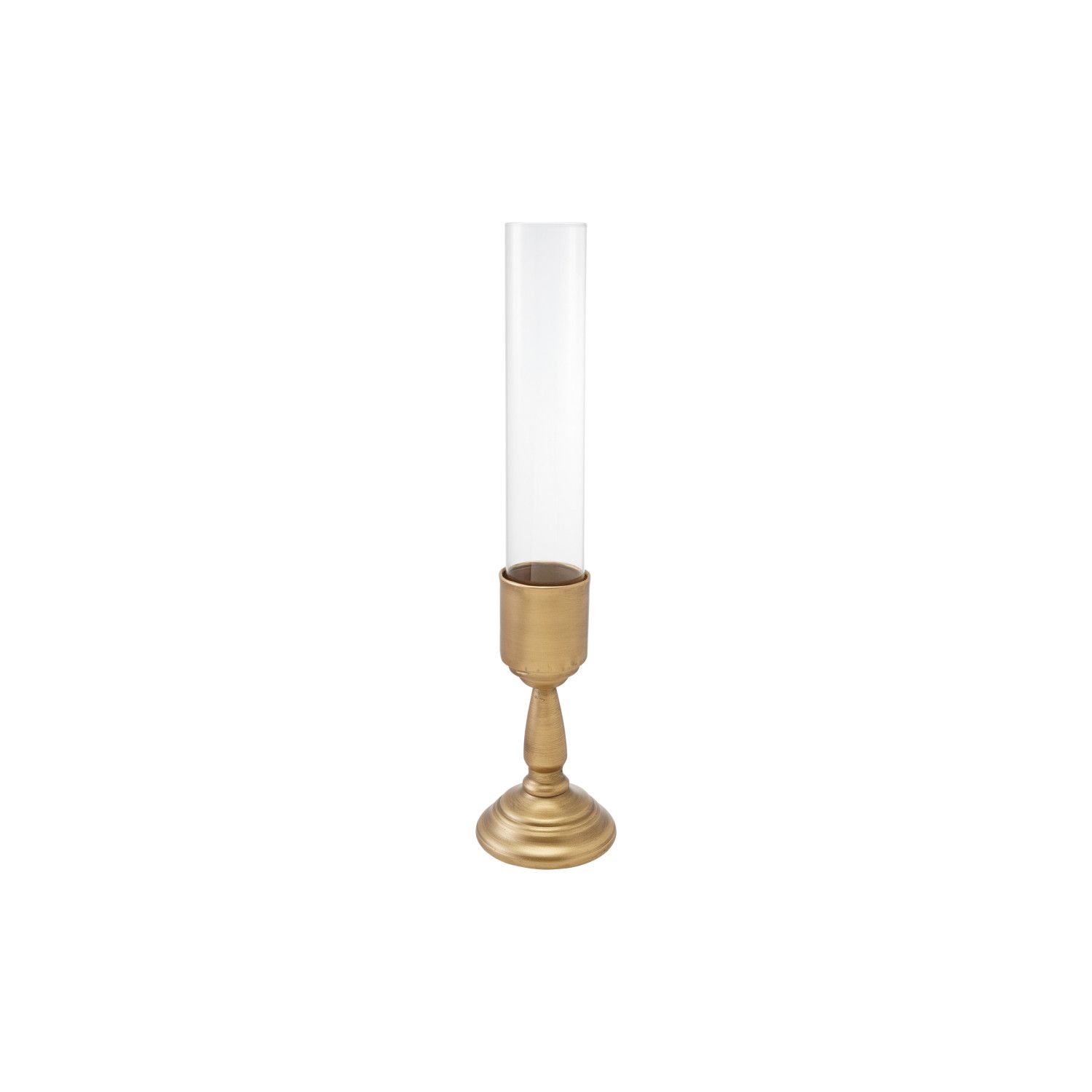 S/2 4-1/4" Rd Metal Taper Holder w/ Glass Hurricane, gold finish