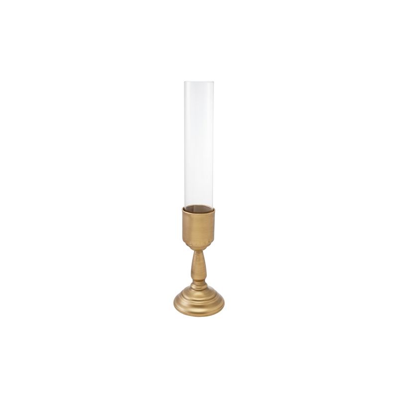 S/2 4-1/4" Rd Metal Taper Holder w/ Glass Hurricane, gold finish