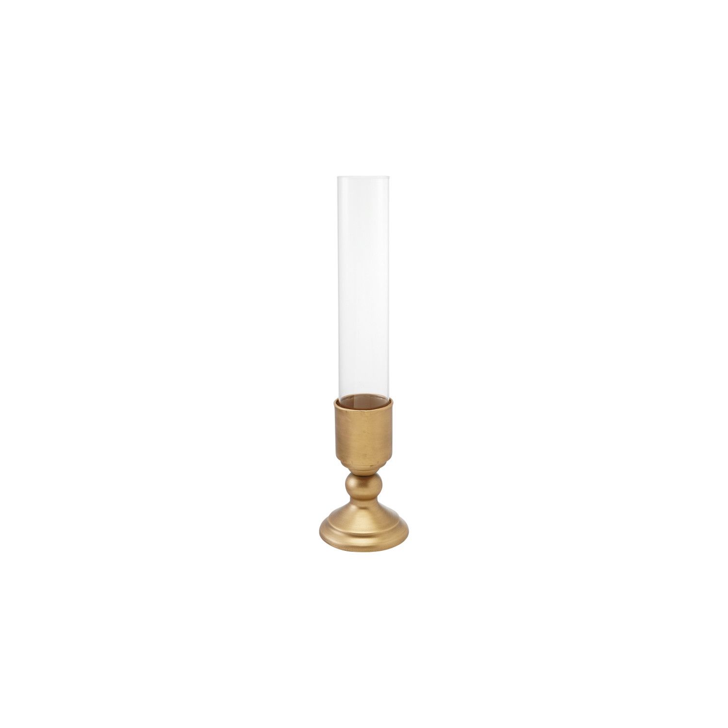 S/2 4" Rd Metal Taper Holder, w/ Glass Hurricane, Gold Finish