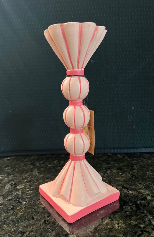 Resin Striped Taper Holder, Pink and Red