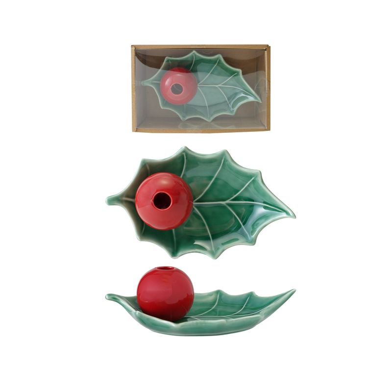 S/2 Holly Shaped Plate w Berry Shaped Vase