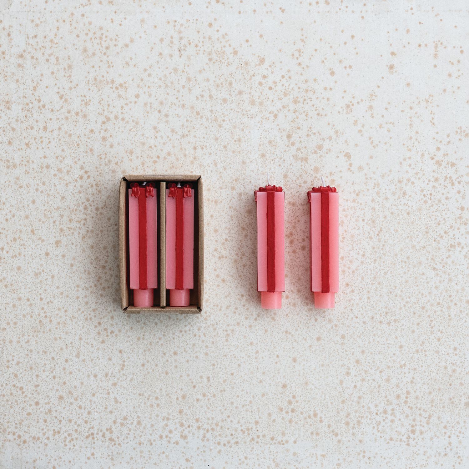 Giftbox Taper Candle, Small, Pink w Red Bow