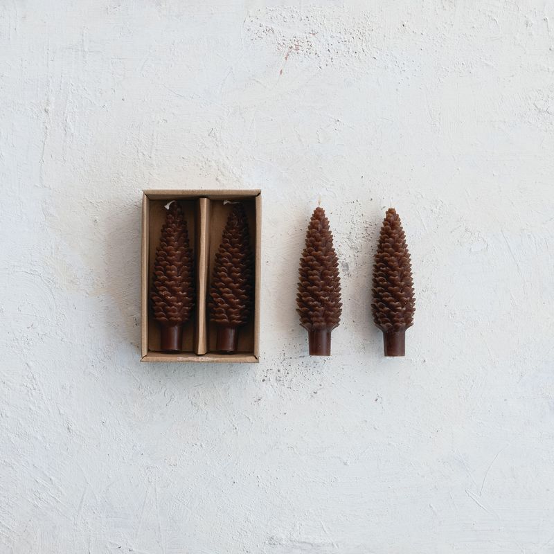 Pinecone Taper Candle Small, Brown 5 1/2" H