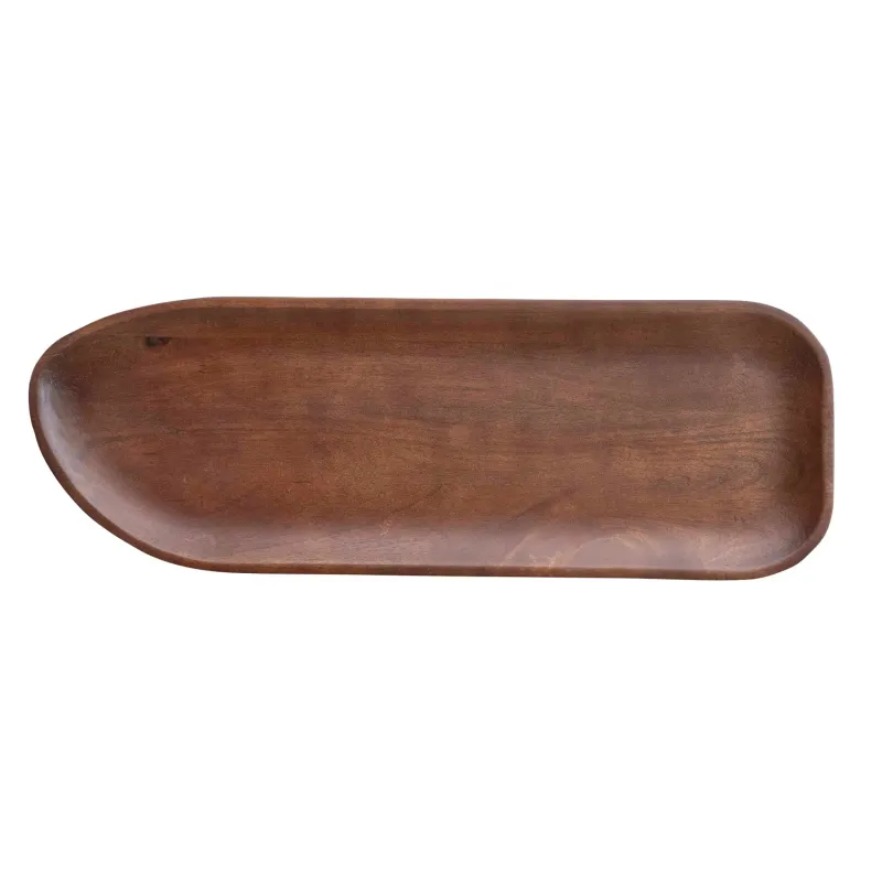 Mango Wood Footed Platter, Walnut Finish