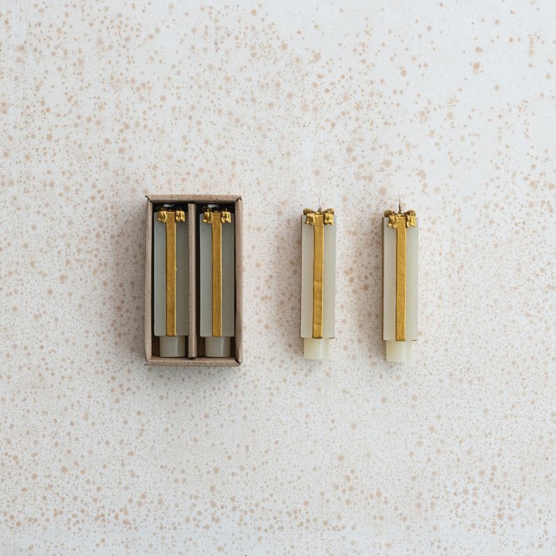 Giftbox Taper Candle, Small, Cream w Gold