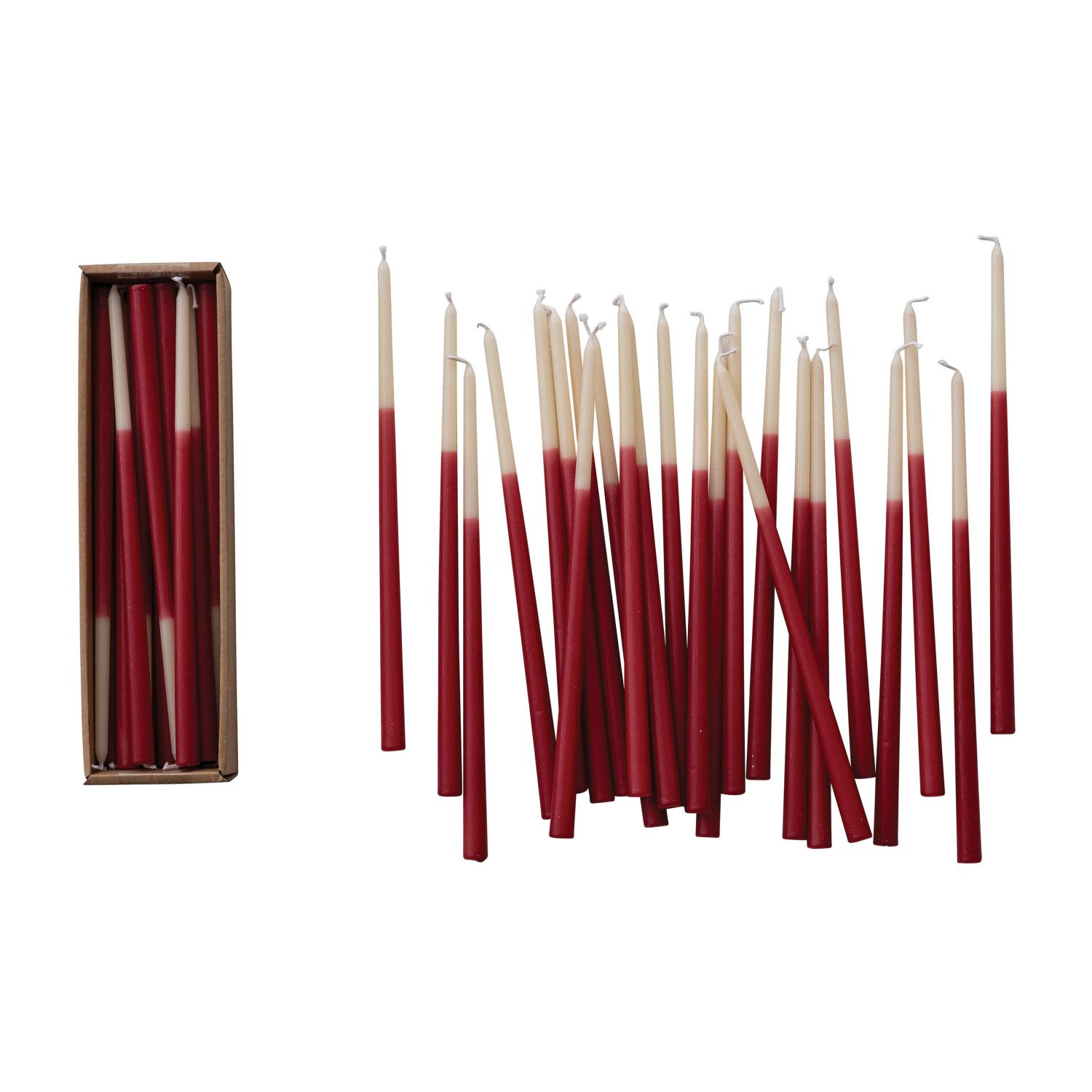 S/24 Unscented Thin Taper Candles in Box, Red and Cream