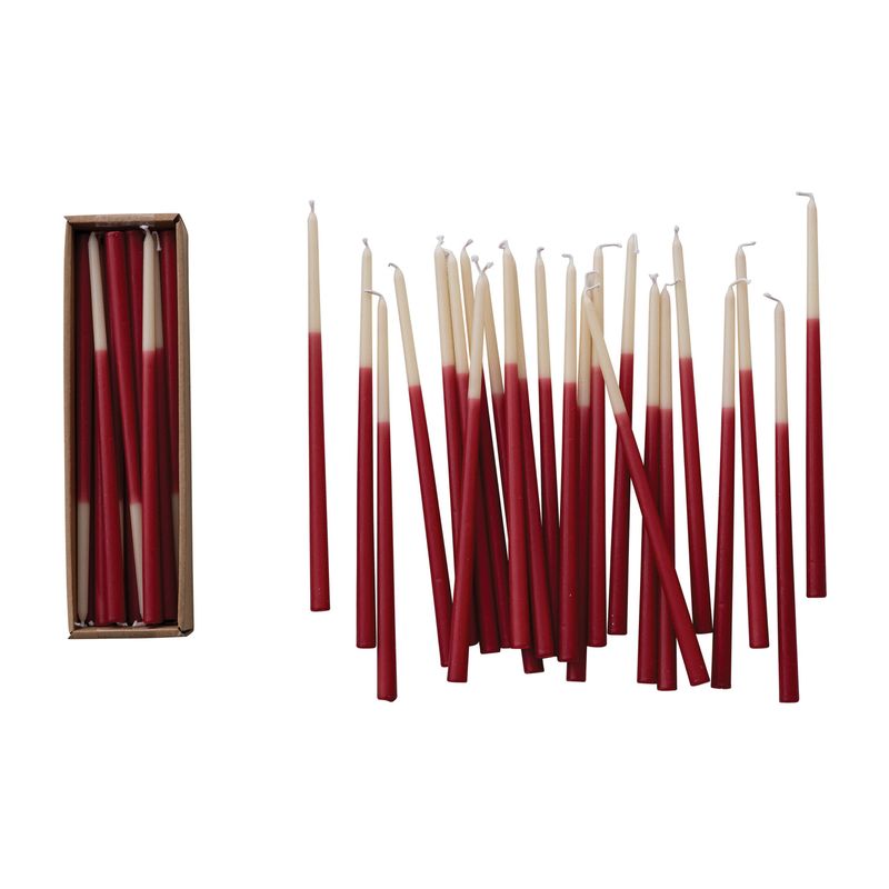 S/24 Unscented Thin Taper Candles in Box, Red and Cream