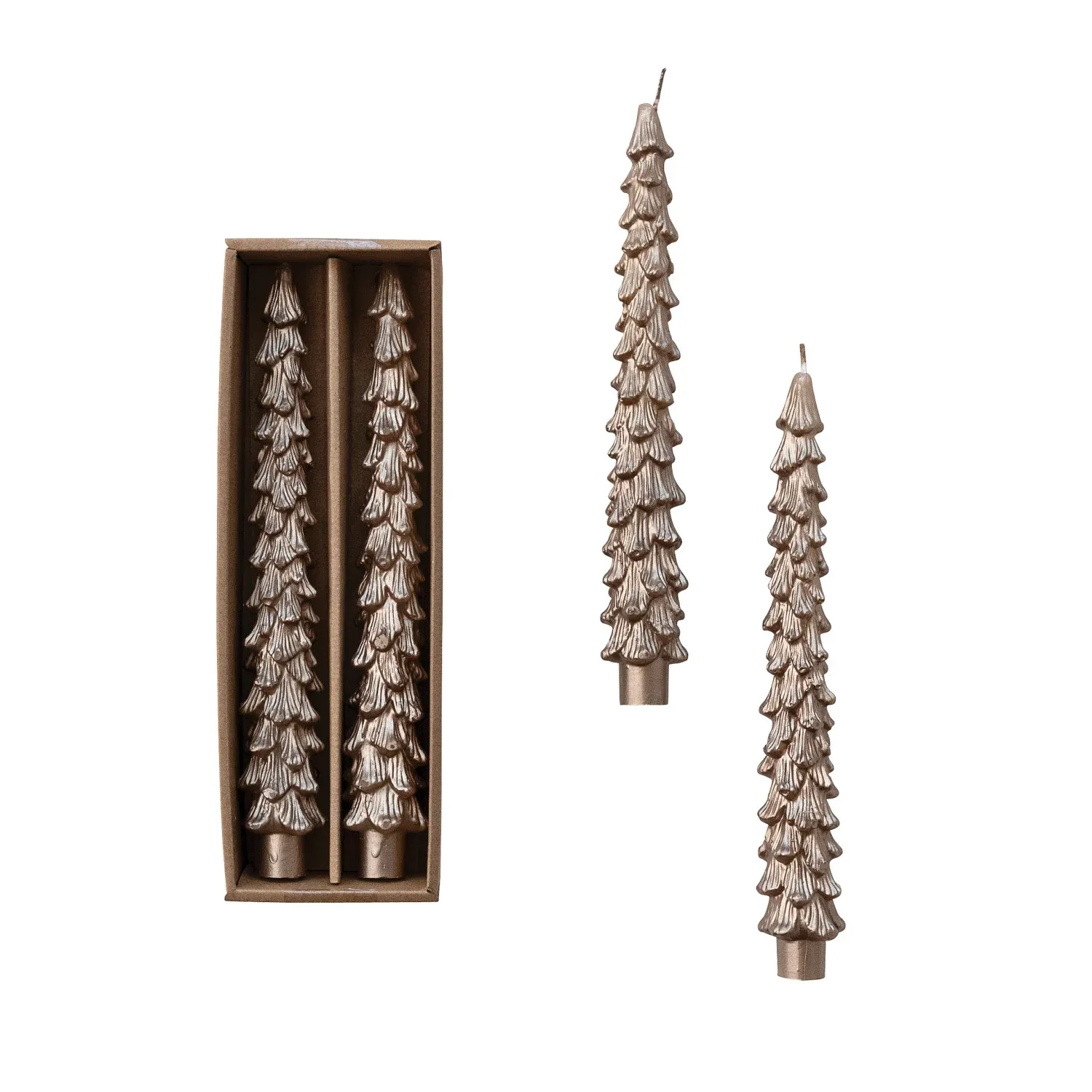 S/2 10" Unscented Tree Shaped Taper Candles, Champagne Gold