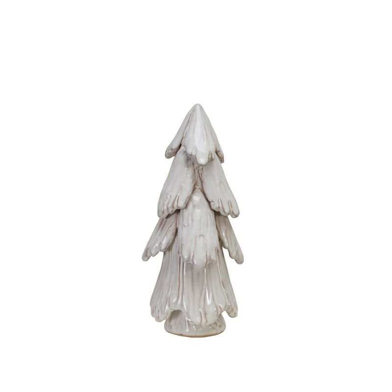 10" Stoneware Tree, Reactive Glass, White