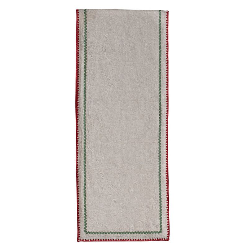 Woven Cotton Table Runner w/ Stitched Edge &amp; Ric Rac Trim