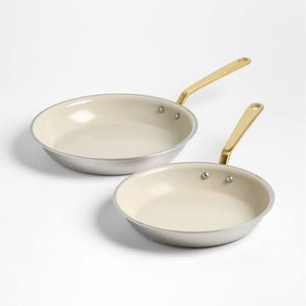 CeramiClad 10" &amp; 12" Non-Stick Fry Pan-Antique Brass Hardware Set