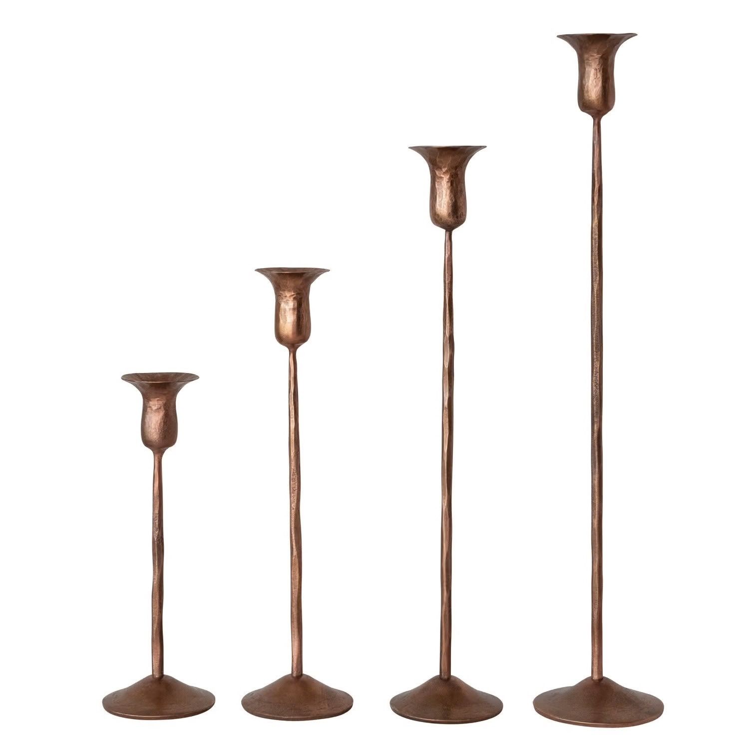 Set of 4 Hand-Forged Iron Taper Holder, Antique Copper Finish