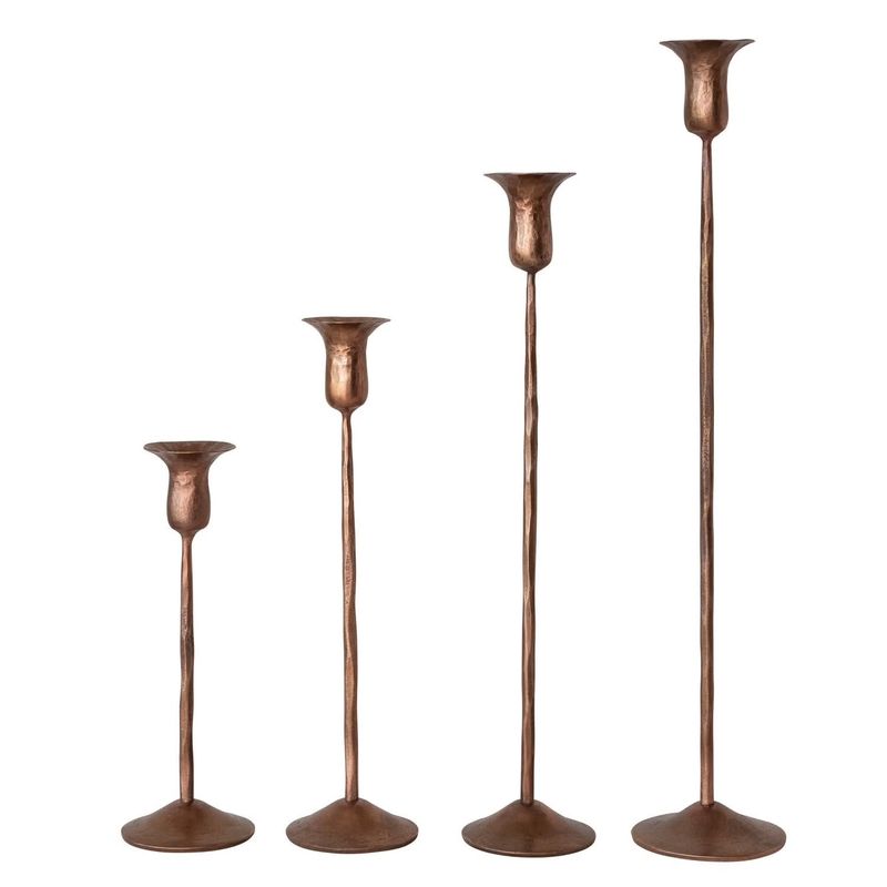 Set of 4 Hand-Forged Iron Taper Holder, Antique Copper Finish