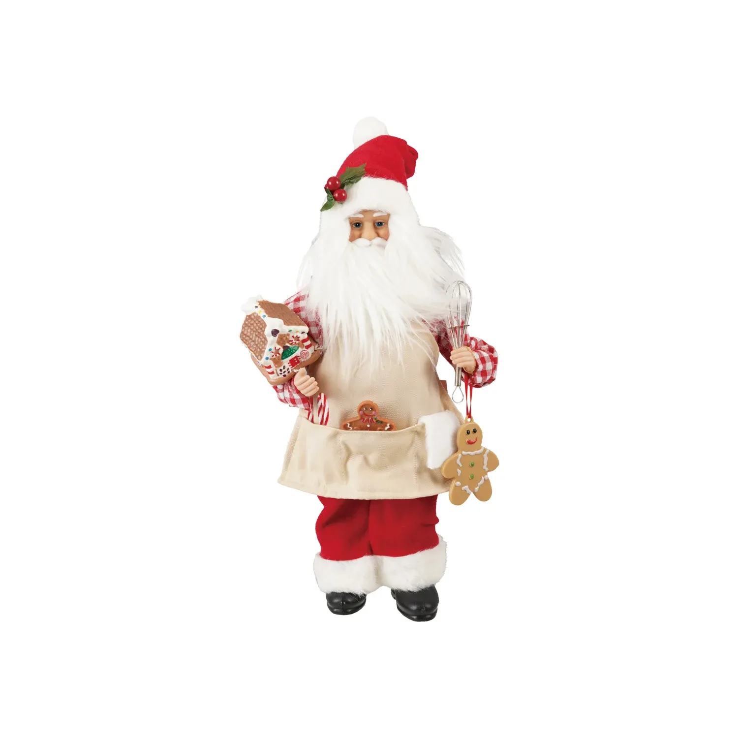Fabric &amp; Plastic Santa W Apron &amp; Gingerbread Cookies Multi Color